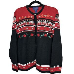 Willow Ridge Vintage 3D Knit Cardigan Sweater Size M Cottagecore Grannycore Rose